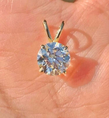 2.50Ct Round Cut diamond Four Prong Solitaire Pendant 14K Yellow Gold Finish - Image 1 of 4