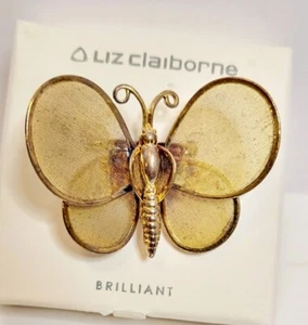 Vintage Liz Claiborne Butterfly Brooch Gold Tone Wings Move and Flutter NIB - Picture 1 of 10