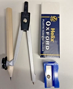 Drawing Compass. HELIX Metal Compass + Eraser + Free Pencil + Sharpener. - Picture 1 of 4