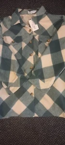 Women's Green And Cream Check Coat Size 16 - Picture 1 of 3
