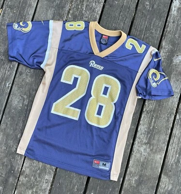 复古耐克圣路易斯公羊队 Marshall Faulk 28 主场球衣青少年 M 中号 — 第 1/4 张图片
