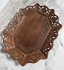Vintage India Carved Floral Inlay Wooden Serving Tray #770