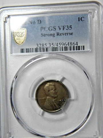 1922 NO D LINCOLN 1c PCGS VF/XF-35 STRONG REVERSE RARE EARLY LINCOLN ERROR COIN Cover