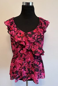 NWOT Express Ruffle Sleeveless Dark Fuchsia /Black Top sz M - Picture 1 of 12