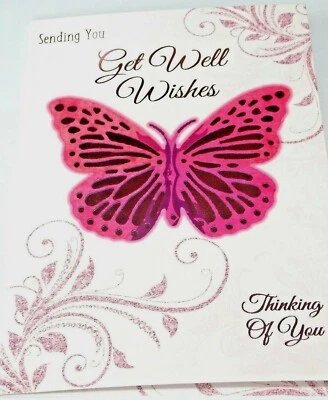 Get Well Card. Get Well Wishes Heartstrings Cards. Red Butterfly Theme.  - Image 1 of 4