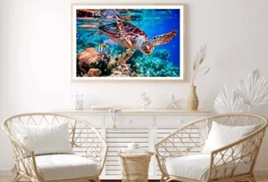 Turtle Swimming in The Ocean Print Premium Poster High Quality choose size - Picture 1 of 4