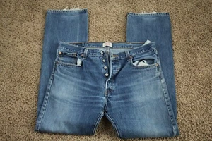 Vintage Herren Levi 501 Distressed gerades Bein Knopfleiste blau Jeans 37x35 - Bild 1 von 7