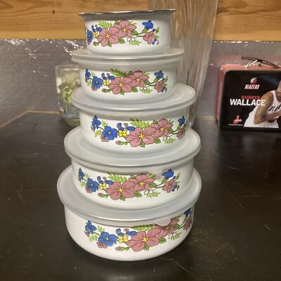 Миски 5 шт эмаль творческий цветок животных салат контейнер для еды с пластиковой крышкой - Изображение 1 из 3