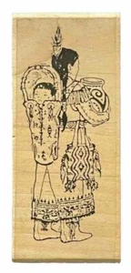 Rare Papoose Mother Child Native American Indian Southwest Wood Rubber Stamp - Picture 1 of 4