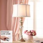 Traditional Table Lamp with USB Port Mercury Glass White Shade for Living Room