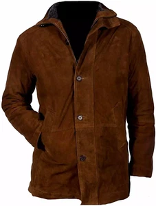 Hombres Gamuza Cuero Chaqueta Longmire Walt Mysteries Robert Sheriff Abrigo Marrón - Imagen 1 de 5