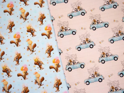 Oeko-Tex Baumwolljersey Swafing Autos / Eichhörnchen  50 x 150 cm - Bild 1 von 4