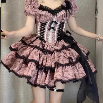 Японские женщины Лолита высокая талия оборки ленты бант готическое платье принцесса - Изображение 1 из 4
