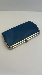 NWOT Women's Hobo Leather Double Frame Clutch Wallet, Lauren, Atlantis Blue - Picture 1 of 8