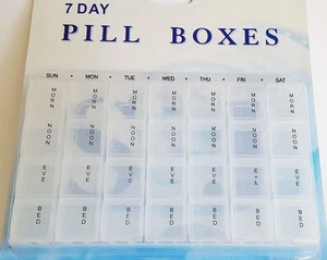 Neu 7 Tage Medizin Erinnerung Pille Tablettenhalter 4 mal täglich Behälter Organizer - Bild 1 von 2