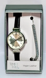 Neu im Karton Time and Tru vegane Lederuhr mit Armband 2-teiliges Set (braucht Batterie) - Bild 1 von 3