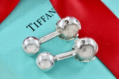 Мужские запонки Tiffany & Co. из чистого серебра с глобусом и штангой - Изображение 1 из 4