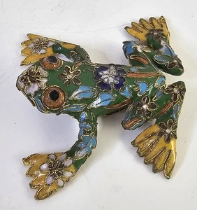 Cloisonne Enamel Frog Chinese Dynasty Filigree Fengshui Lucky Animal Figurine - Picture 1 of 7