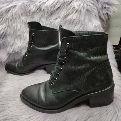 Jeffrey Campbell Leather Lace Up Ankle Boots Womens Size 8 Black Block Heel - Image 1 of 4