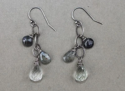 Pendientes colgantes de eslabones de plata de ley de labradorita aguamarina musgo hechos a mano Foto 1 de 4