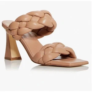 Marc Fisher Hammy Slide Heels 6 NWOT Tan Leather Square Toe Slip On Braided Mule - Picture 1 of 8