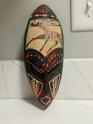 Hand-carved Wooden Safari Jungle Wildlife Mask Wall Hanging Home Office - Image 1 of 4