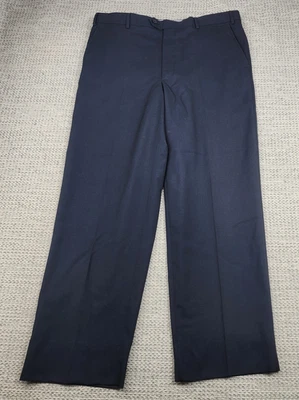 Kirkland Signature Dress Pants Mens 36x30 Navy Blue Flat Front Made Italy - Image 1 of 4