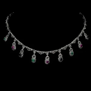 925 Sterling Silver Necklace Oval Ruby Emerald Sapphire Natural Gemstone Jewelry - Picture 1 of 13
