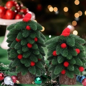 Wooden Base Mini Christmas Tree Artificial Christmas Tree New Year Party - Picture 1 of 14