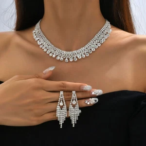 Fashion Jewelry 2 PCS Set Gift Women's Designer Noble Party Earrings Necklace - Picture 1 of 3