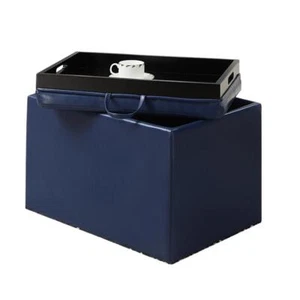 Designs4Comfort Accent Storage Ottoman with Reversible Tray Blue Faux Leather - Picture 1 of 6