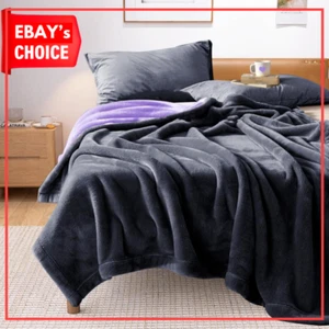 Reversible Waterproof Squirt Blanket 90"x80" Leakproof Queen King Size Grey/Purp - Picture 1 of 12