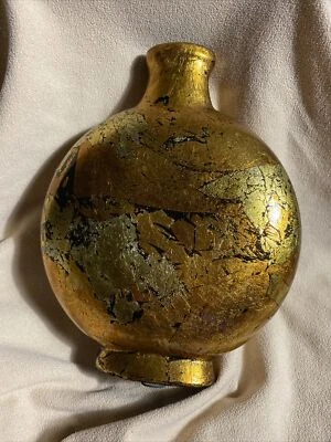 Jarrón Arte Decorativo Metal Bronce, Dorado y Negro Abstracto 8" X 7" Decoración Foto 1 de 4