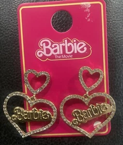 Barbie The Movie X Primark Heart Logo Drop Earrings Fashion Gold Sparkle - Picture 1 of 3