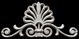 Antique White CAST IRON PEDIMENT Wall Entryway Door FLORAL Scrollwork Victorian!