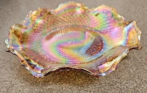 VINTAGE CARNIVAL GLASS RUFFLED BOWL - Picture 1 of 6