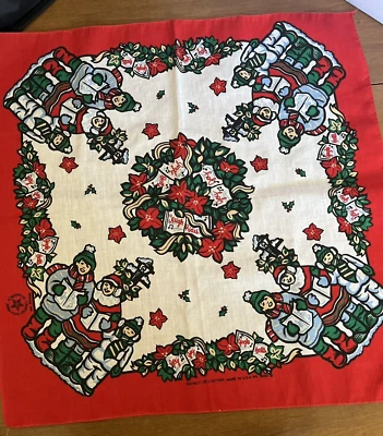 Pañuelo de Navidad vintage hecho EE. UU. resortes en mezcla de algodón 21x21 sin usar Foto 1 de 4