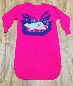 Vtg Women’s Bold Spirit Sears Pink Furry Seal M 12-14 NightShirt Long Sleeve PJ - Picture 1 of 12