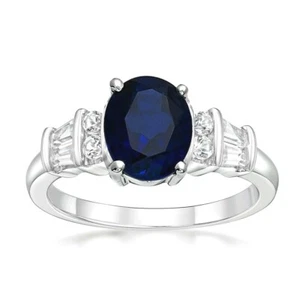 Australian Blue Sapphire ring Sterling Silver polished with White gold over - Picture 1 of 3