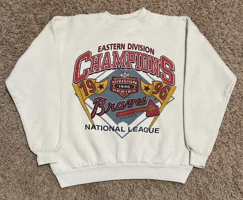 Vtg Atlanta Braves MLB 1996 Eastern Division Champions Mens Sweatshirt Large Cover