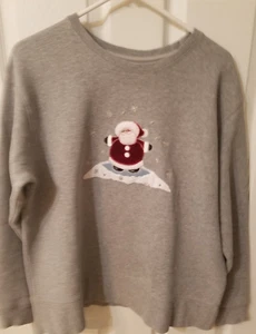 Field Gear Womens Christmas Santa Grey Sweatshirt Sz L - Picture 1 of 7