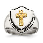 Stainless Steel 14K Gold Vintage Holy Cross Shield Ring Christian Religious Band