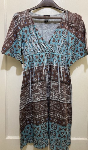 VETEMENTS Abito Cocomo piccolo marrone acqua geometrico scollo a V babydoll manica corta lunghezza ginocchio