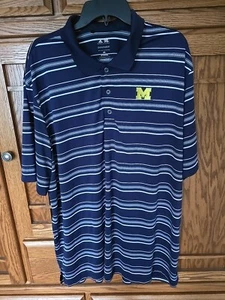 Men's University of Michigan Adidas Blue Striped Short Sleeve Polo Sz. 2XLb - Picture 1 of 4