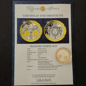 MEDAILLE ARGENT 333‰ DOREE OR FIN / ROYAUME DE FRANCHE COMTE 1678 / 15g 36mm / A - Foto 1 di 3