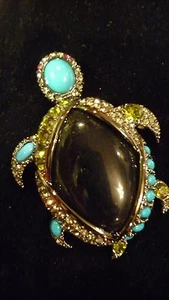 NIB Princess Amanda Hematite Tone "Her Majesty's Pave Turtle" Pin Pendant Brooch - Picture 1 of 5
