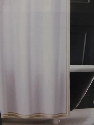 Fieldcrest White Sea Salt Ribbon Border Fabric Shower Curtain 72" x 72" NIP - Image 1 of 4