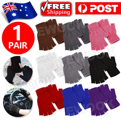 2x Winter Fingerless Gloves Open Finger Black Soft Warm Knitted Glove Unisex - image 1 of 4