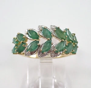 Yellow Gold Diamond and Emerald Anniversary Band Wedding Ring Bridal Jewelry - Picture 1 of 7