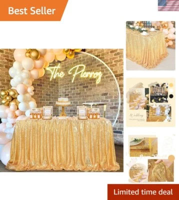 Mantel de lentejuelas doradas 90x156 pulgadas rectangular brillo mantel mesa de fiesta... Foto 1 de 4